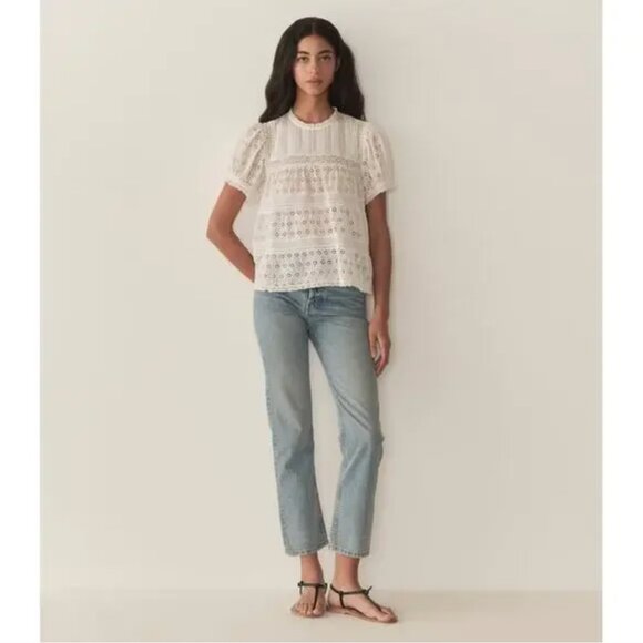 NWT Doen Adeline Eyelet Blouse Top salt size S - Picture 11 of 11